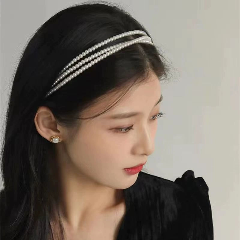 Pearl headband, female super fairy, French romantic Internet celebrity, 2025 new face wash, high skull, temperament, pressure hairpin headpiece