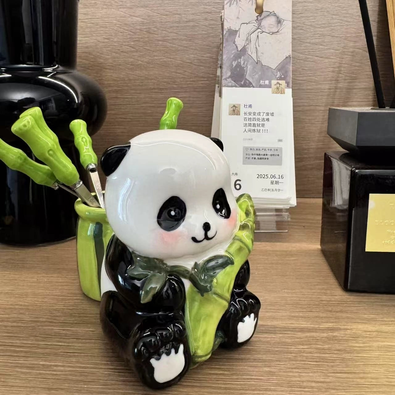 Chenxu tableware ceramic panda 304 stainless steel bamboo fruit fork living room dessert cake stick bow