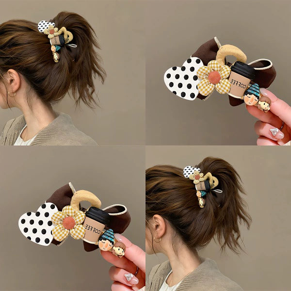 Polka dot coffee! Cute butterflies! Grab clip girl's new headwear cartoon premium sense hair hairpin on the back of the head