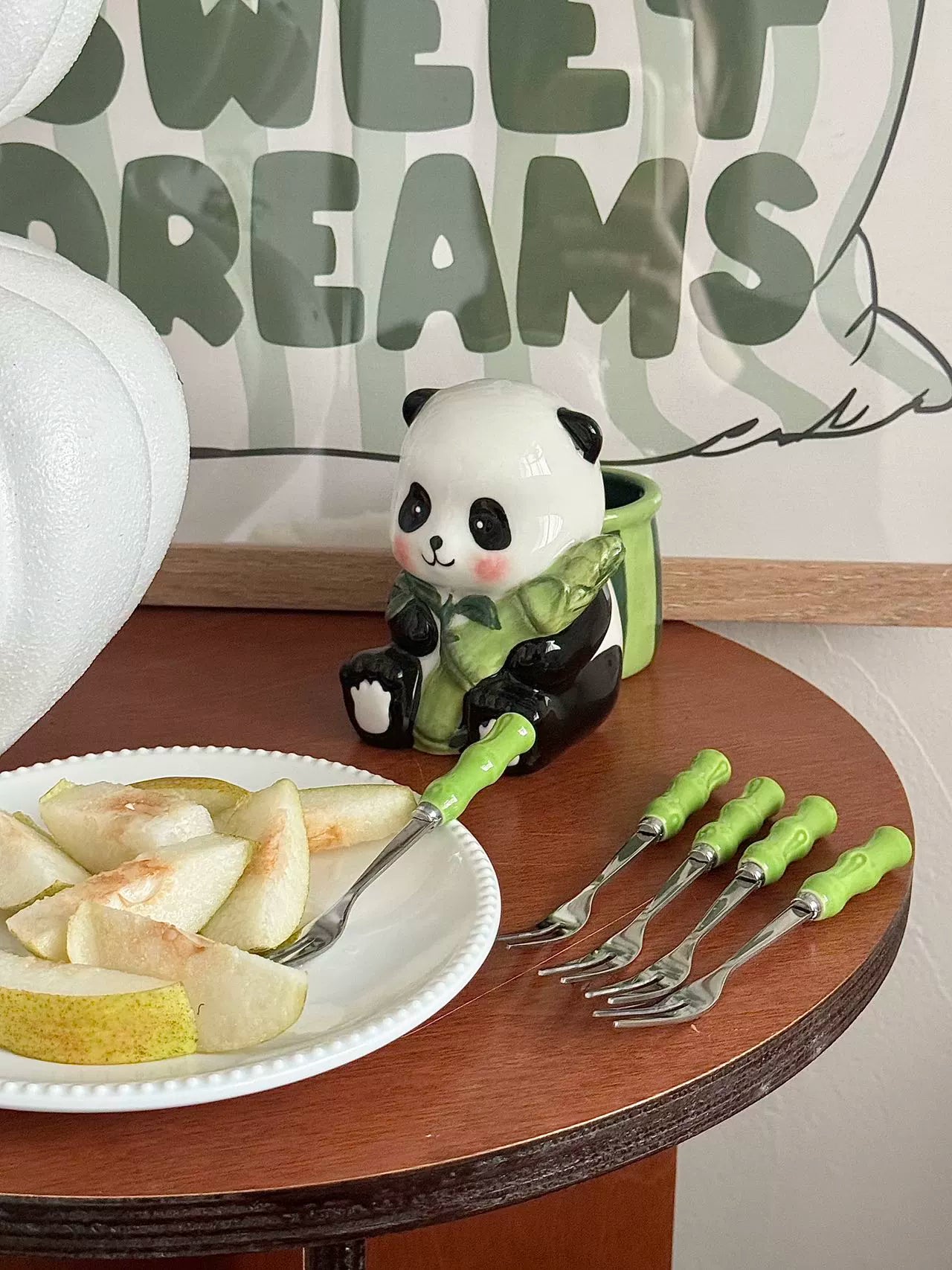 Chenxu tableware ceramic panda 304 stainless steel bamboo fruit fork living room dessert cake stick bow