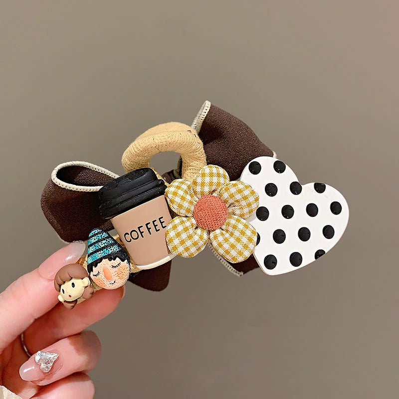 Polka dot coffee! Cute butterflies! Grab clip girl's new headwear cartoon premium sense hair hairpin on the back of the head