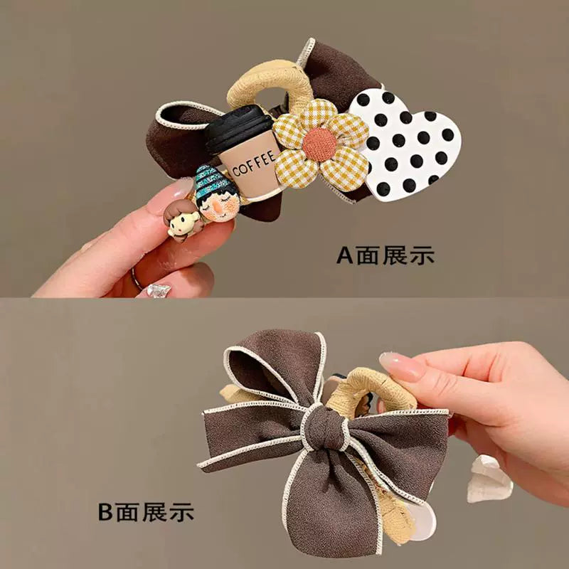 Polka dot coffee! Cute butterflies! Grab clip girl's new headwear cartoon premium sense hair hairpin on the back of the head