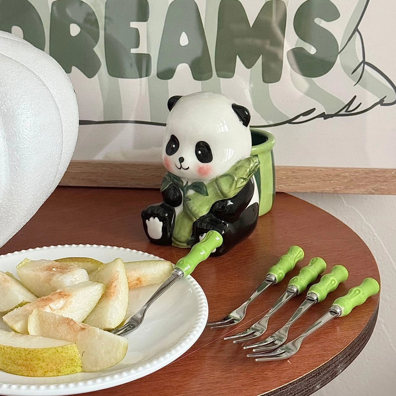 Chenxu tableware ceramic panda 304 stainless steel bamboo fruit fork living room dessert cake stick bow