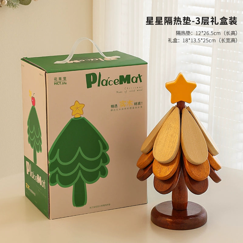Set de Dessous de Plat Arbre de Noël en Bois