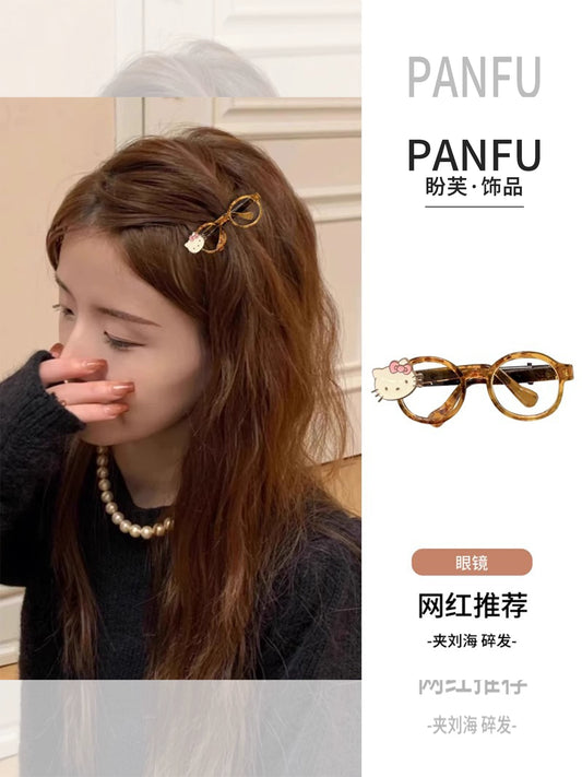 Korean cute KT cat glasses hairpin forehead side bangs hair clip broken hair side clip hairpin headdress female