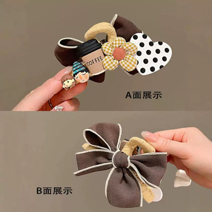 Polka dot coffee! Cute butterflies! Grab clip girl's new headwear cartoon premium sense hair hairpin on the back of the head